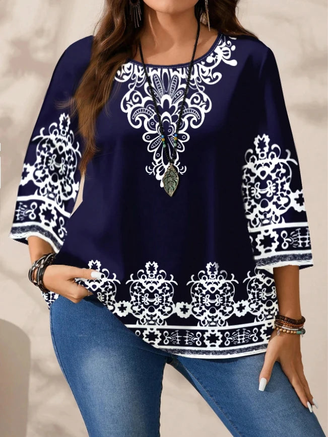 Women's BoHo Style Blouse with Beautiful Print.