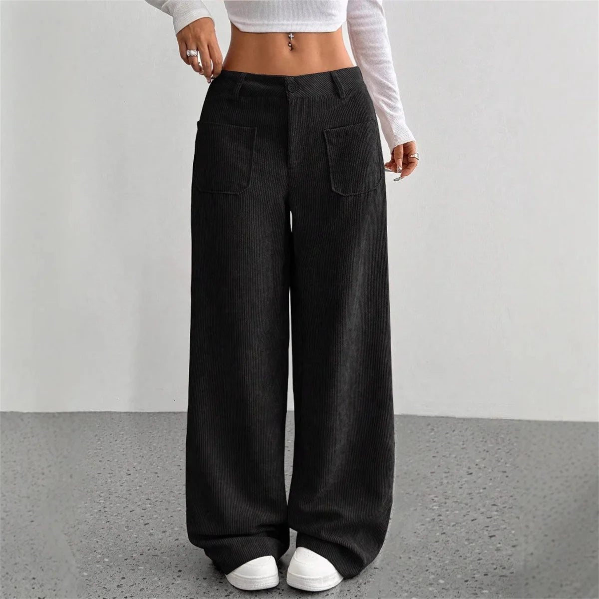 Women Autumn Winter Corduroy Pant Fashion Retro New In Wide Leg Trousers Lady Casual High Waist Solid Pants Street Chic Clothes