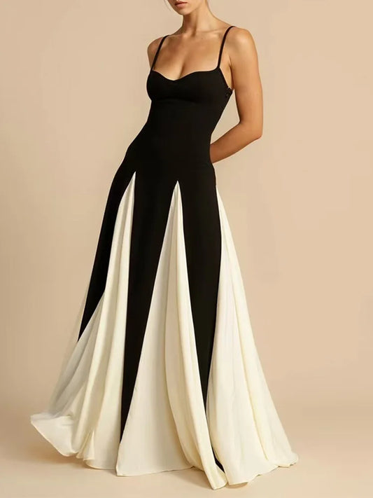 Women's Elegant Splice Slip Evening Dress Long Floor-Length Maxi Gown for Formal Occasions