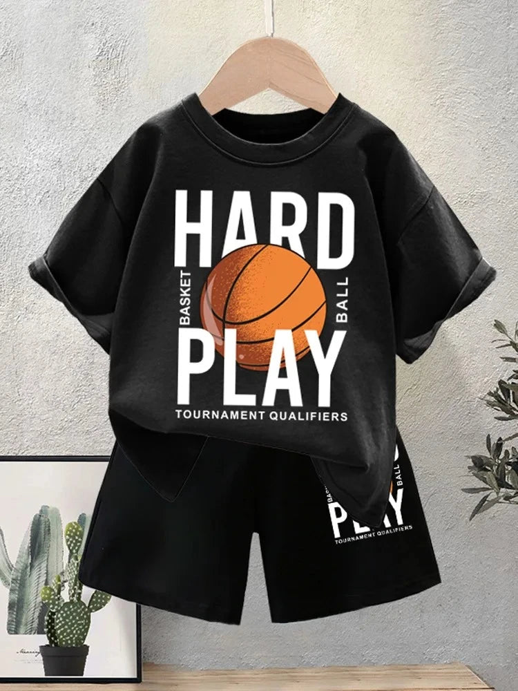 Summer Baby Boy Clothes Set Children Basketball Printed T-Shirts and Shorts 2 Pieces Suit Kid Fashion Top Bottom Tracksuits