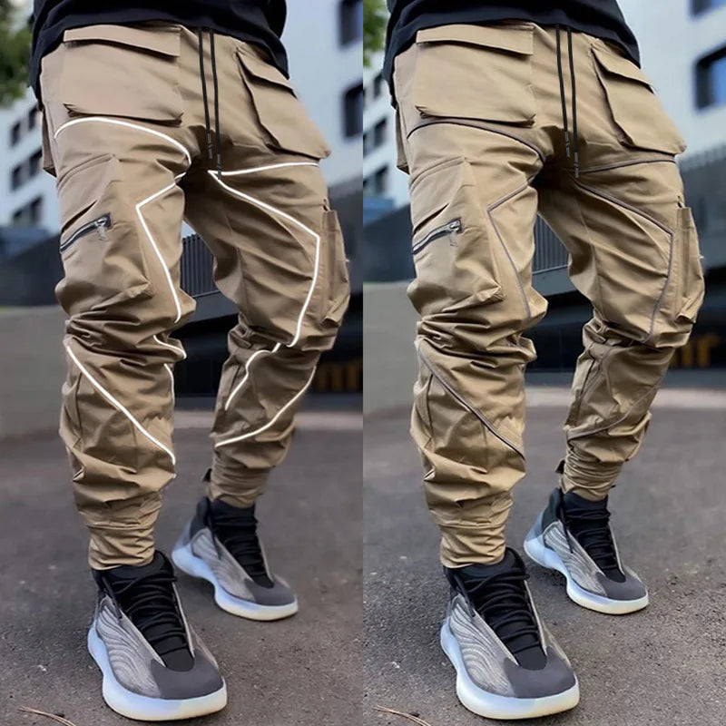 Mens Casual Black White Patchwork Cargo Pants Loose Plus Size Striped Multi Pocket Jogging Sports Fitness Hip Hop Jogger Trouser
