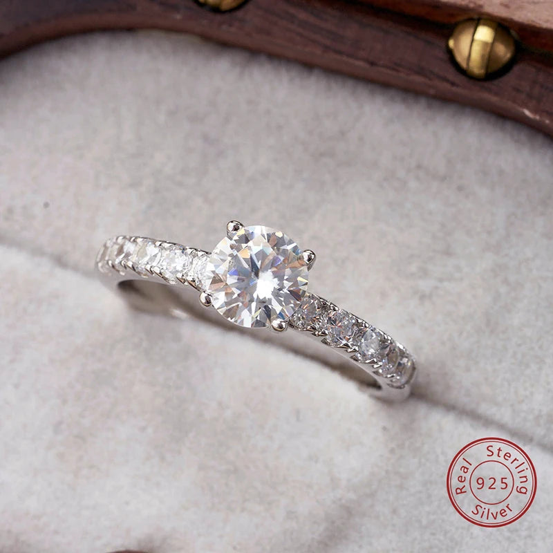 JoyceJelly Women's D Color 1 Carat Moissanite Diamond Ring Wedding 925 Sterling Silver Jewelry Classical Four Claw Design Gift