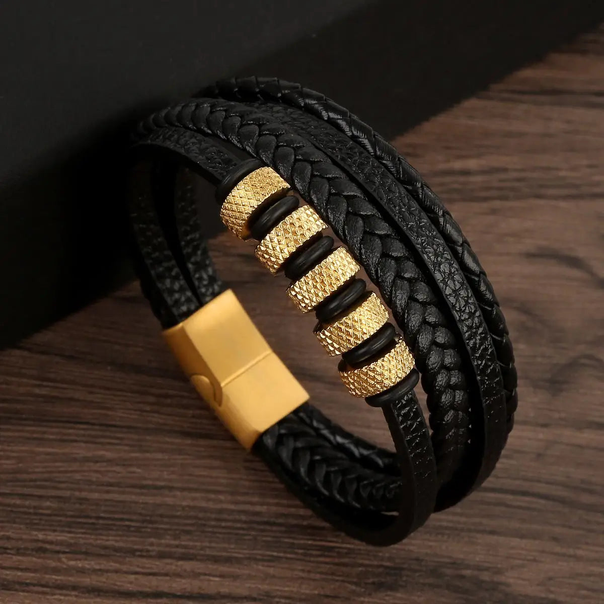 Classic 4-Layer Tiger Eye Stone Hand-Woven Leather Bracelets For Men Punk Fashion Alloy Magnetic Buckle Casual Bracelet Jewelry