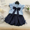 New Girls Clothes Set College Style Shirt Tops+Shorts Fashion Baby Girl Clothes Summer 2025 Suits 2-9Yrs