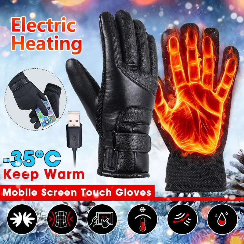 USB Rechargeable Heating Gloves Electric Thermal Winter Warm Gloves Power Bank Heating Hand Warmer Motorcycle Bike Riding