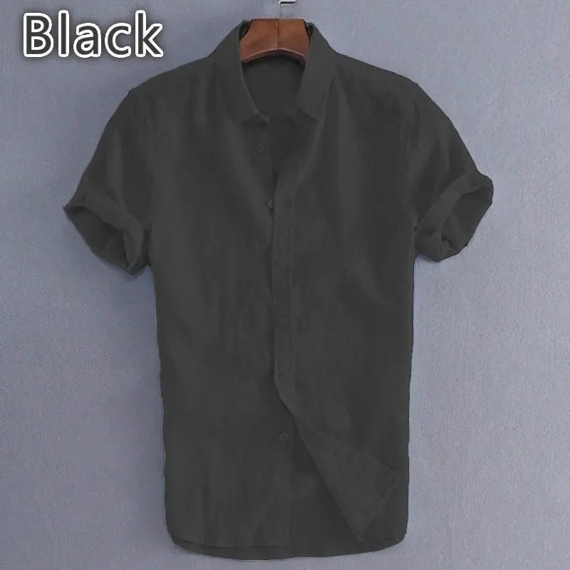Hot Sale Men's Short-Sleeved Shirts Cotton Linen Summer Solid Color Turn-down Collar Quick Drying Casual Beach Style Plus Size