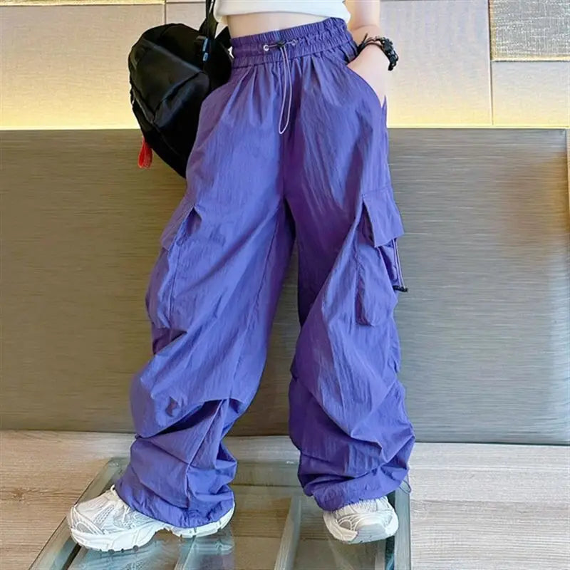 Girls Sports Cargo Pants Kids Fashion Straight Baggy Trousers Children Streetwear Sweatpants Teenager Vintage Casual Pants