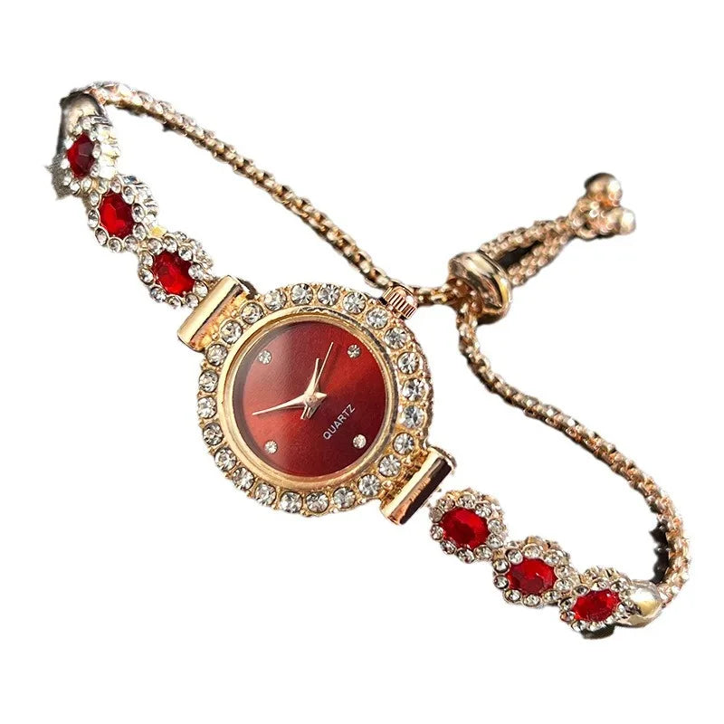 Jade Marrow Bracelet Watch Inlaid Diamond Light Luxury New Fashion Quartz Watch Pulling Diamond Women's Watch