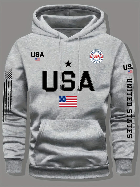 American flag print hoodie, men's fleece sweatshirt, unisex casual pullover, student/couple style, fashionable sweatshirt.