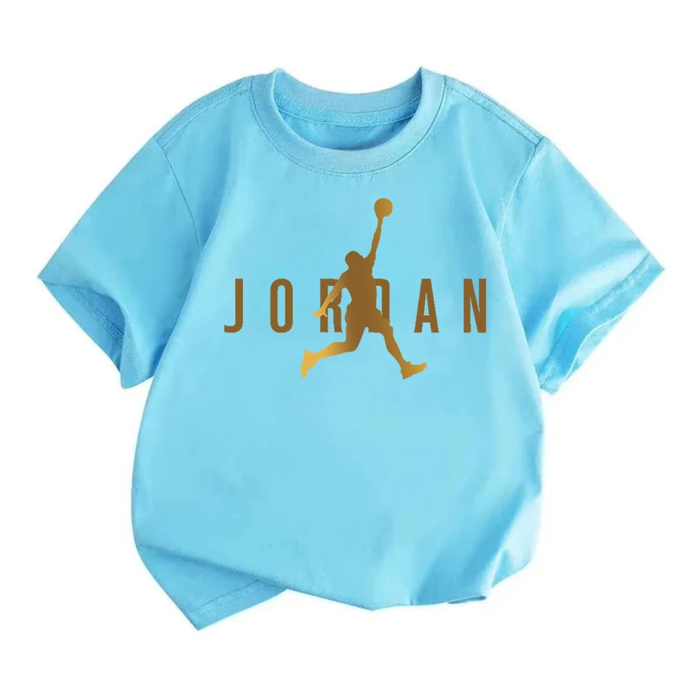 Summer Casual Kids T-shirt Breathable Cotton Jordan Print Short Sleeve Sport Tees Fashion Boy Girl Clothes