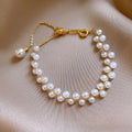 DREJEW French Geometric Double-row Pearl Bracelet for Women 2025 New in Simple High-end and Elegant Light Luxury Jewelry