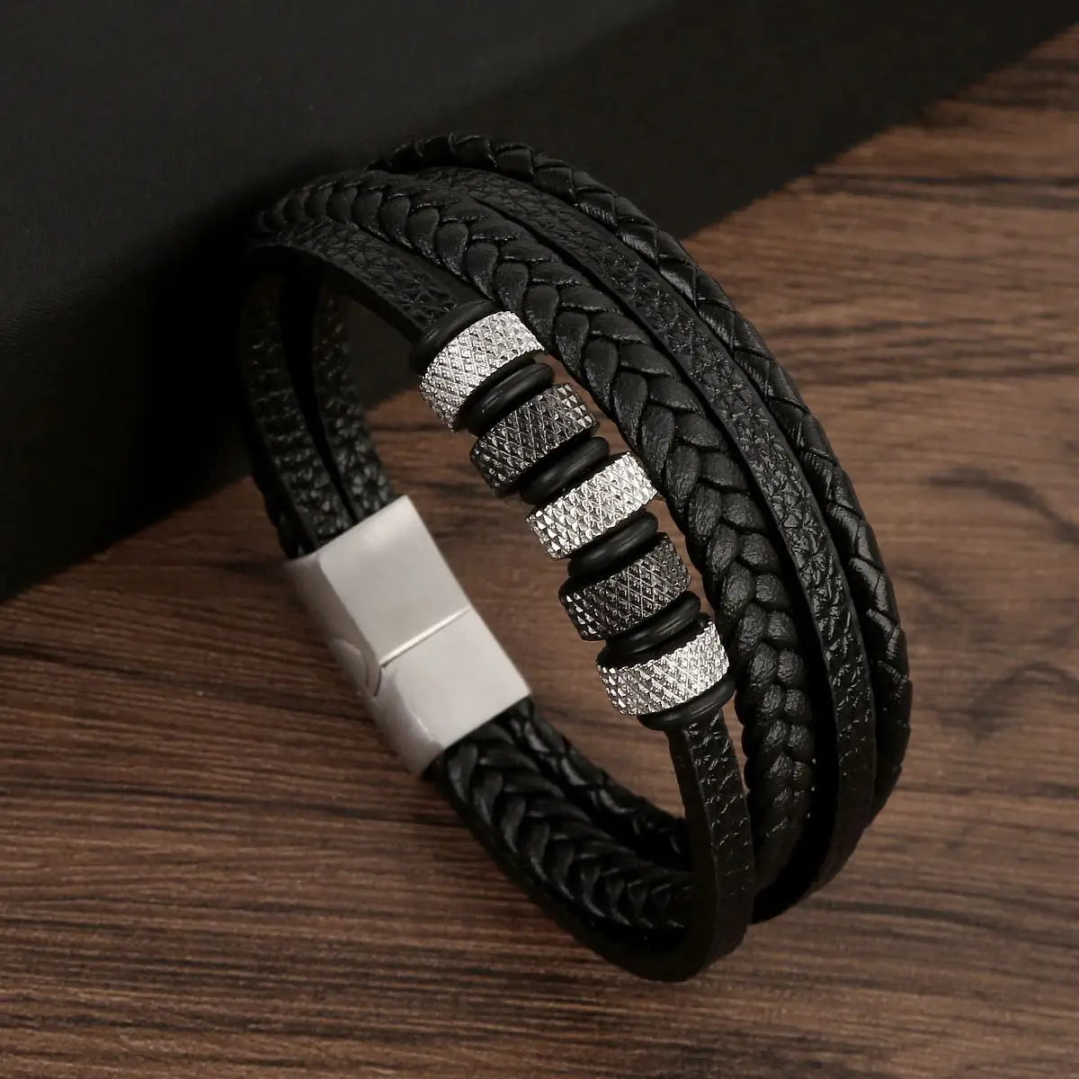 Classic 4-Layer Tiger Eye Stone Hand-Woven Leather Bracelets For Men Punk Fashion Alloy Magnetic Buckle Casual Bracelet Jewelry