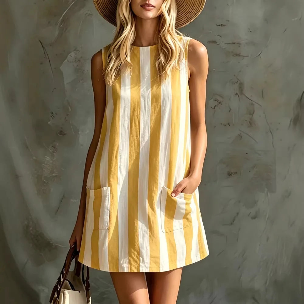 Women's Casual Dresses Woman Clothes Elegant Party Summer Dress Female Clothing Fashion Striped Sleeveless Round-neck Mini Dress