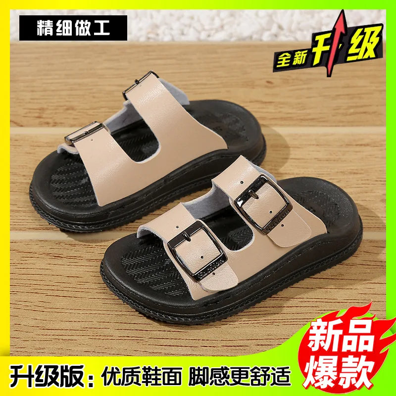 New Boys Summer Sandals Toddler Slide Beach Shoes Fashion Sports Sandals Non Slip Durable Leather Lightweight Casual Sandals