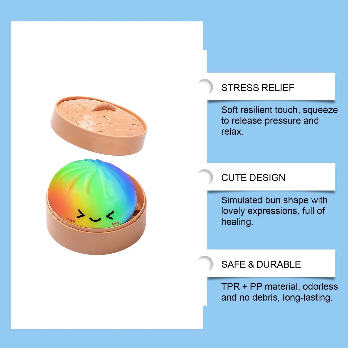 Needoh Rainbow Bun Squishy Toy Slow Rising Stress Relief Cute Simulation Shape Portable Pressure Toy For Adult Office Relaxation