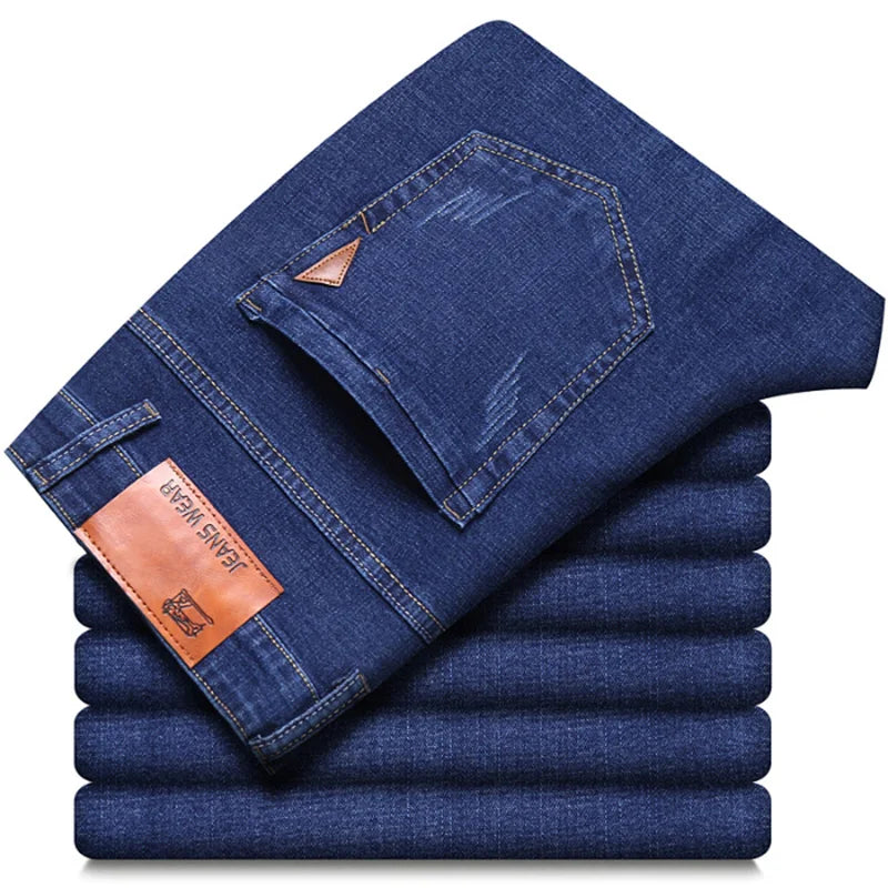 New Men Comfortable Soft Business Fashion Straight Casual Denim Trousers Male Brand Clothing Light Luxury Stretch Slim Fit Pants