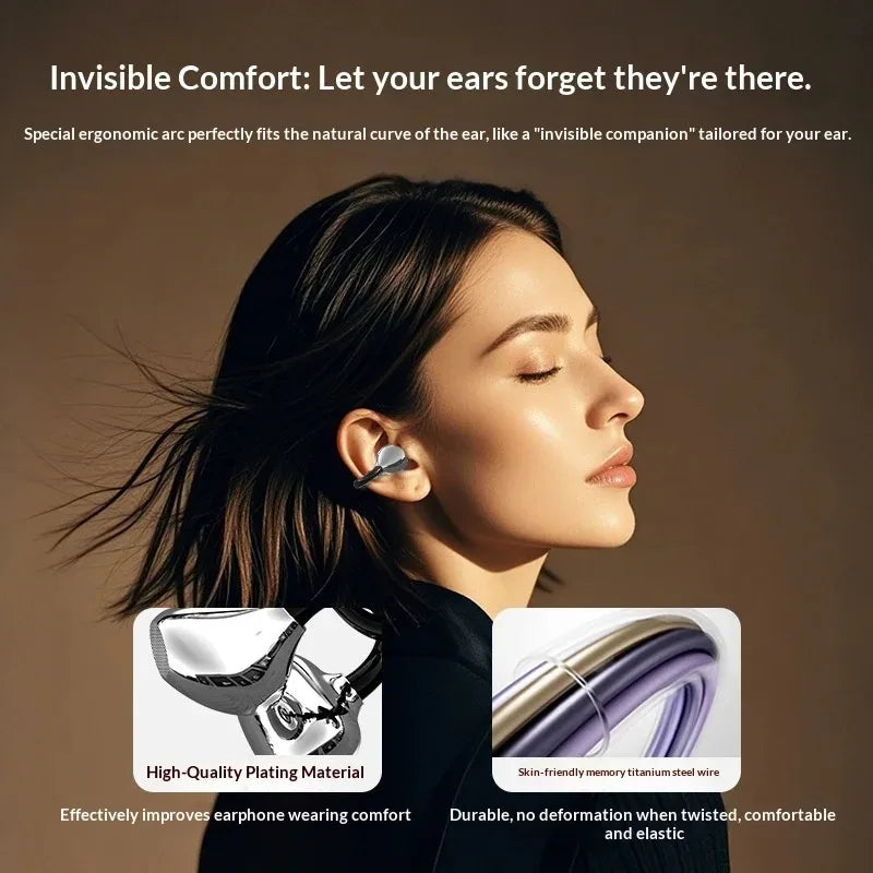New Arrival Ear Clip-On Bluetooth Headphones Pain-Free Wear Powerful Noise Cancelling Long-Lasting Battery Built-in Mic