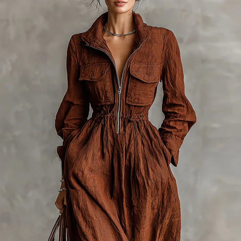 Elegant Lapel Midi Dress