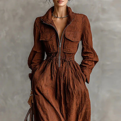 Elegant Lapel Midi Dress