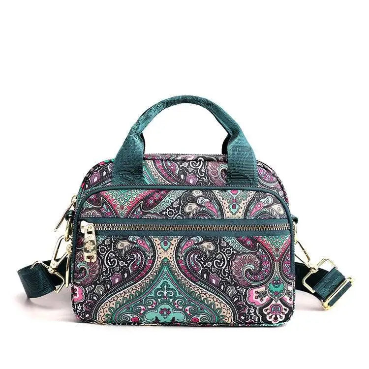 Floral Style Nylon Shoulder Handbag for Women
