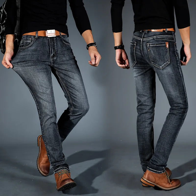 New Men Comfortable Soft Business Fashion Straight Casual Denim Trousers Male Brand Clothing Light Luxury Stretch Slim Fit Pants