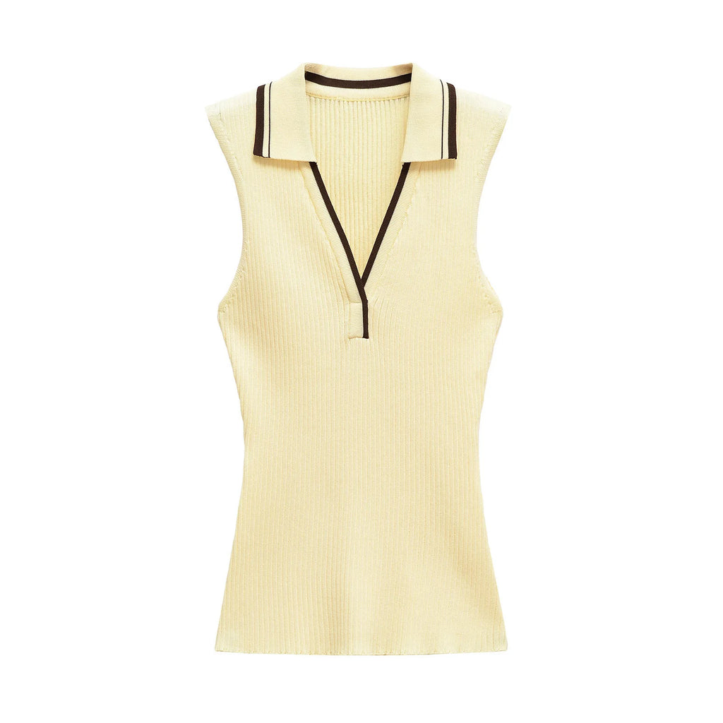Women's clothing 2025 spring and summer European and American contrasting striped lapel vest women's T-shirt tops for women