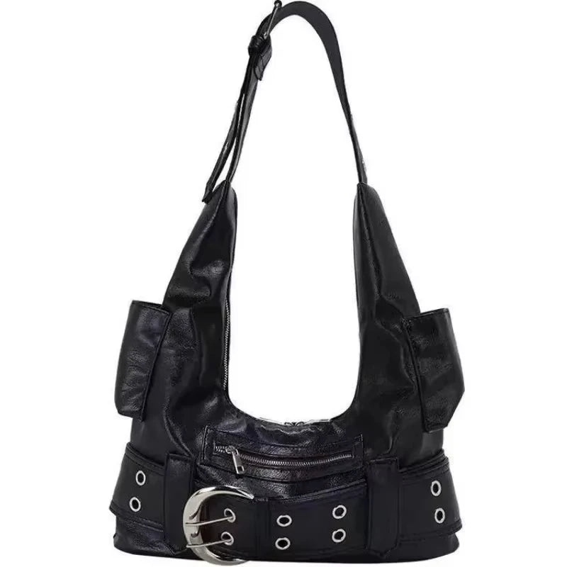 Belt buckle Women Luxury Designer Handbag And Purses PU Rivet Multiple Pockets Y2K Large Capacity Shoulder bags big totes
