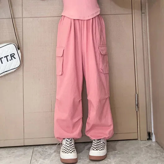 Girls Sports Cargo Pants Kids Fashion Straight Baggy Trousers Children Streetwear Sweatpants Teenager Vintage Casual Pants