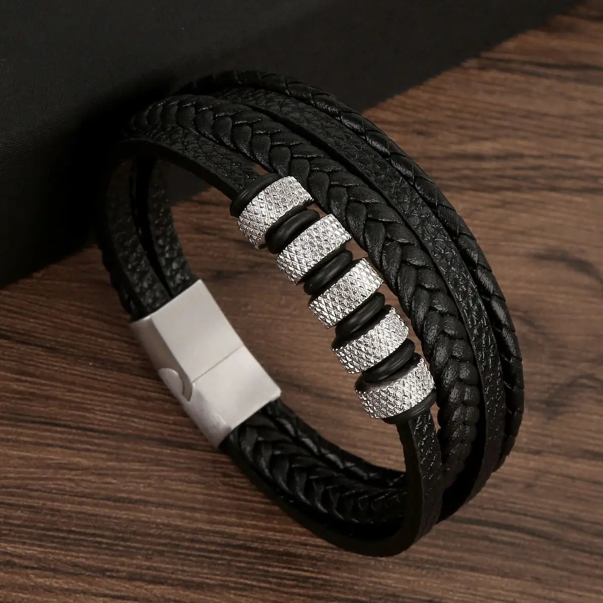 Classic 4-Layer Tiger Eye Stone Hand-Woven Leather Bracelets For Men Punk Fashion Alloy Magnetic Buckle Casual Bracelet Jewelry