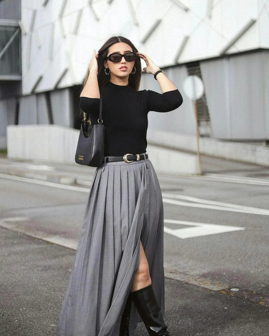 Female Clothing Skirts For Women's Gray Suit Pleated Skirt Fashionable New High Waist Slim Slit Commuting Long Skirt Y2k Clothes