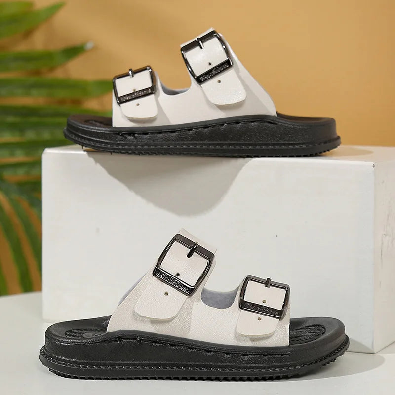 New Boys Summer Sandals Toddler Slide Beach Shoes Fashion Sports Sandals Non Slip Durable Leather Lightweight Casual Sandals
