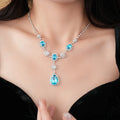 DREJEW Diamond-inlaid Blue Water Drop Jewelry Set for Women  Light Luxury High-end Temperament  Wedding Earrings Necklace Sets