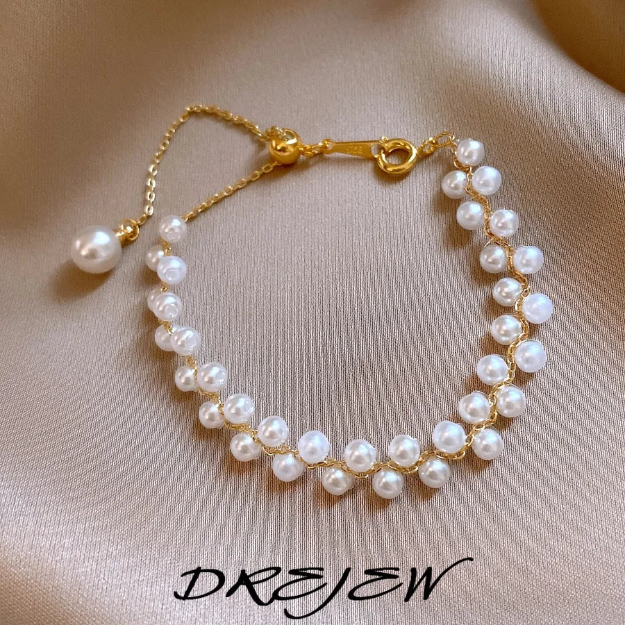 DREJEW French Geometric Double-row Pearl Bracelet for Women 2025 New in Simple High-end and Elegant Light Luxury Jewelry