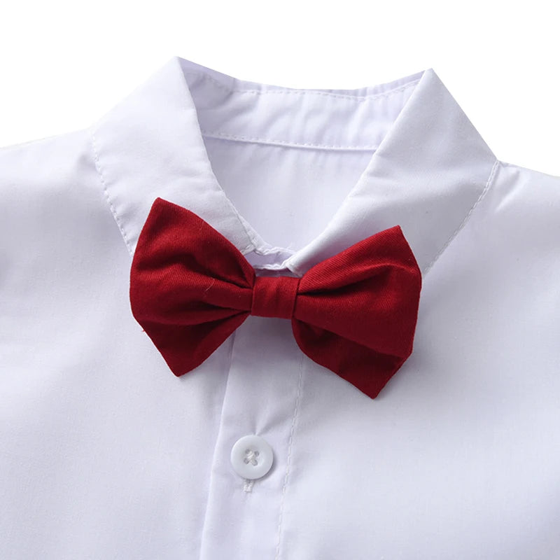 1 2 3 4 5 6 Years Boy Wedding Summer Clothes Star Print Suspender Set Kid Cotton Solid T-shirt Shorts Children Toddler Suits