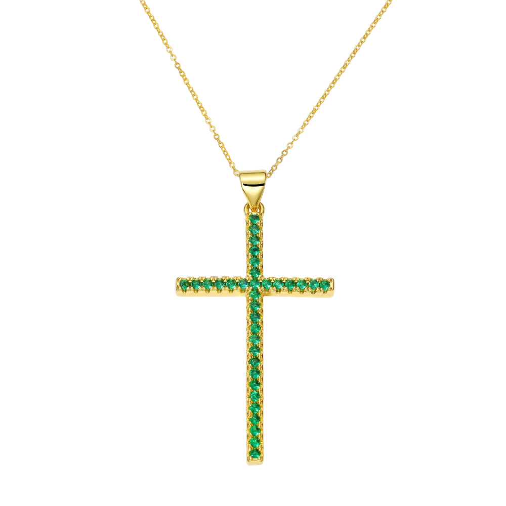 Juya 18K Real Gold Plated Handmade Decoration Cubic Zirconia Enamel Cross Pendant Necklace For Women Christian Jewelry Supplies
