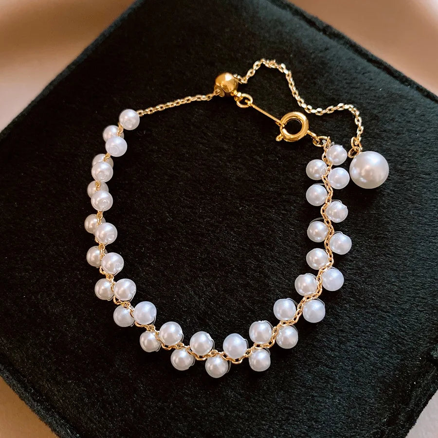 DREJEW French Geometric Double-row Pearl Bracelet for Women 2025 New in Simple High-end and Elegant Light Luxury Jewelry