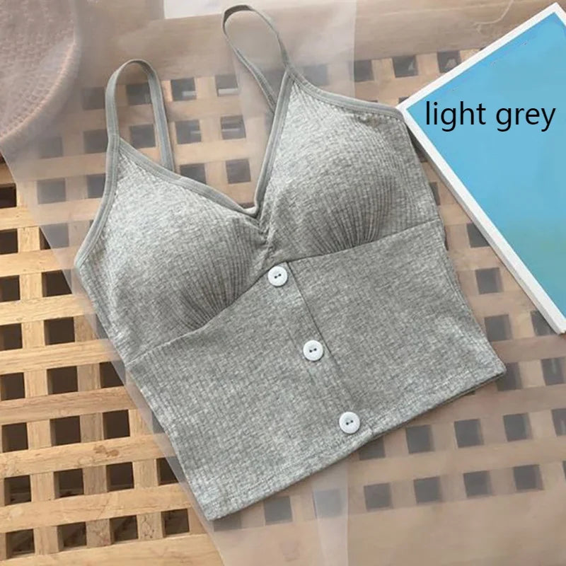 Women Knitted Tank Top Strap Vest Female Knitting Crop Top Chest Wrap Pure Cotton Underwear  Camisoles