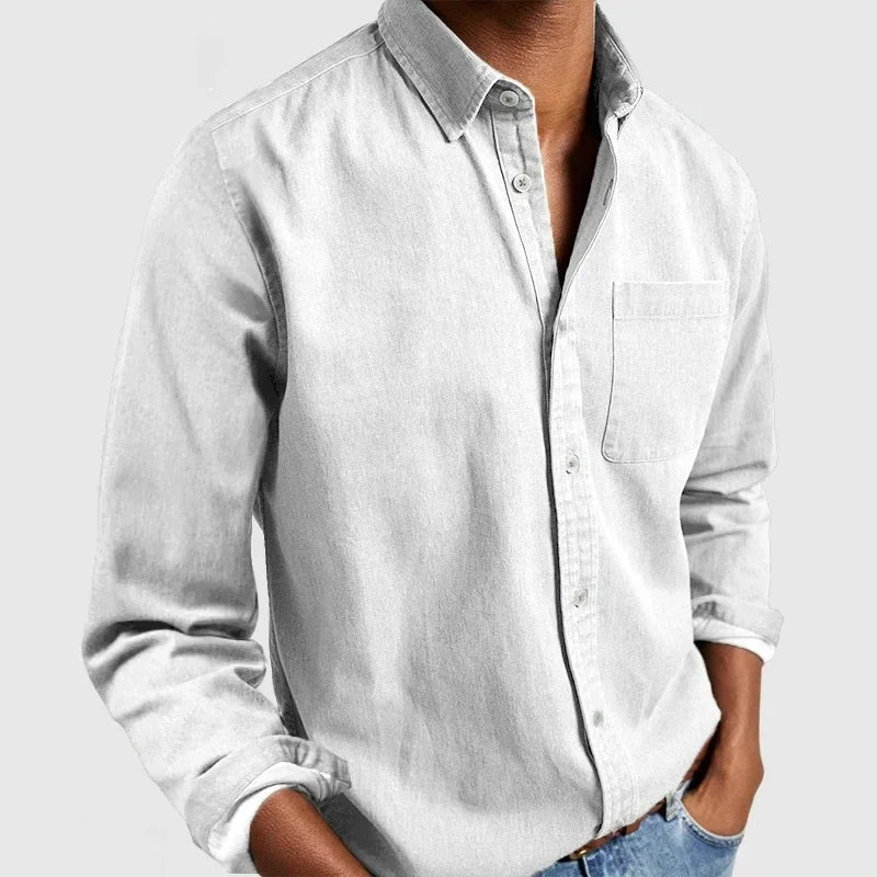 2026 Fashion Men's Clothing Breathable Cotton Long-sleeved Loose Casual Shirt Men Simple Lapel Tops Vintage All-match Man Blouse