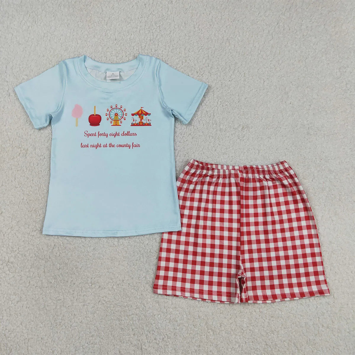 Wholesale Summer Sibling Baby Boys Girls Park Ruffles Shirts Top Red Plaid Shorts Outfits Kids Clothes Set Girl Rompers Matching