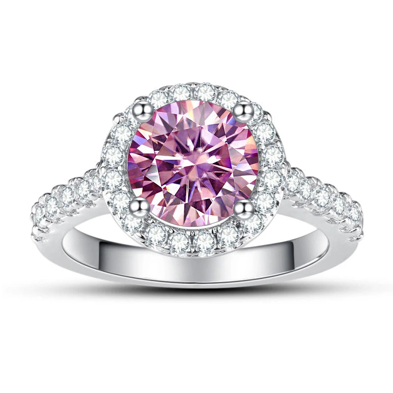 JoyceJelly Classical Women's 925 Sterling Silver Ring With Real Moissanite 1ct 2ct D Color Round Shaped Luxury Wedding Jewelry