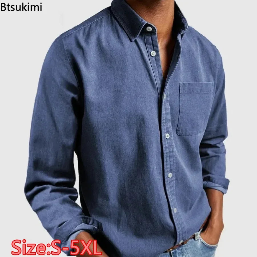 2026 Fashion Men's Clothing Breathable Cotton Long-sleeved Loose Casual Shirt Men Simple Lapel Tops Vintage All-match Man Blouse