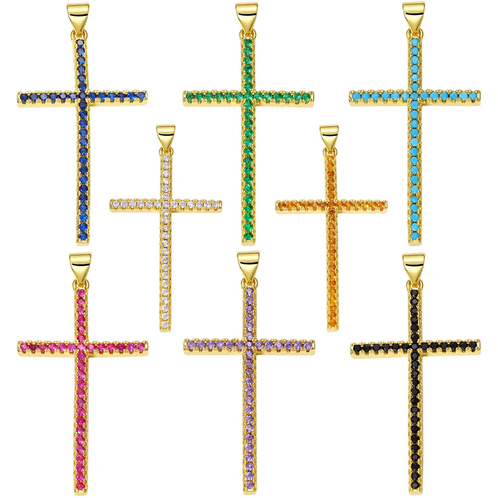 Juya 18K Real Gold Plated Handmade Decoration Cubic Zirconia Enamel Cross Pendant Necklace For Women Christian Jewelry Supplies