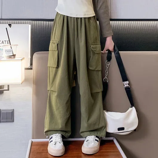 Girls Sports Cargo Pants Kids Fashion Straight Baggy Trousers Children Streetwear Sweatpants Teenager Vintage Casual Pants