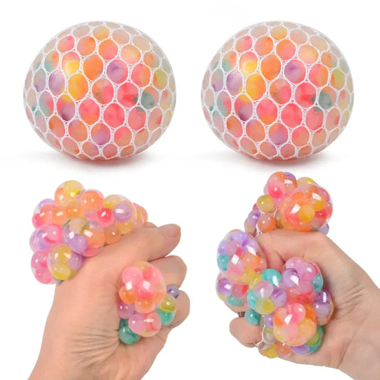 Rainbow Sensory Stress Relief Ball Squishy 3D Fidget Toys for Adults Kids Anti-Anxiety Silent Non-Toxic Toy for Office Classroom