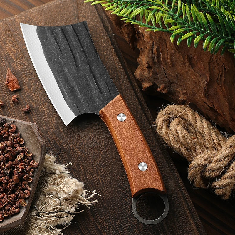 Hand Forged Meat Cleaver, Kitchen Knife for Deboning, Stainless Steel Fish Fillet Knife, Wooden Handle, Chef's Kitchen Tools