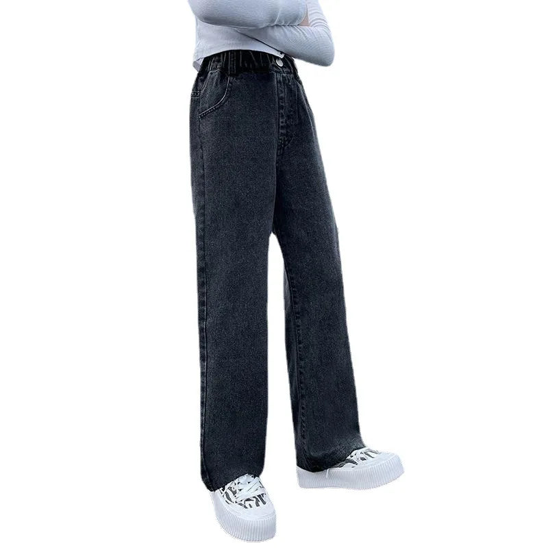 Teenage Girls Jeans 2026 Spring Autumn Casual Fashion Loose Blue Kids Leg Wide Pants School Children Trousers 6 8 10 12 Year