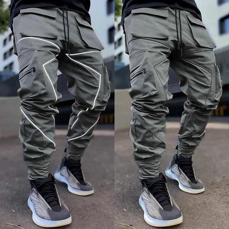 Mens Casual Black White Patchwork Cargo Pants Loose Plus Size Striped Multi Pocket Jogging Sports Fitness Hip Hop Jogger Trouser