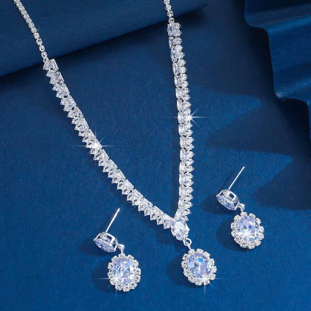 Zircon necklace and earrings set - luxurious style collar chain, high-end style neck accessory, women's jewelry