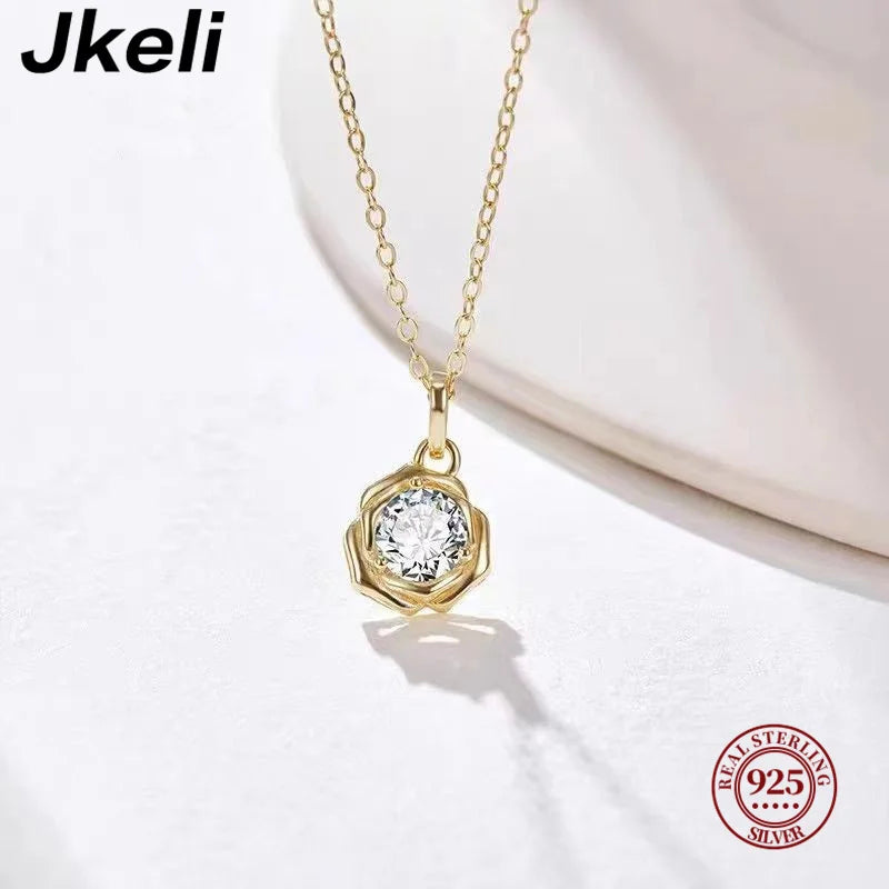Jkeli Fashion 100% 925 Sterling Silver Necklace For Women 18K gold Plated 5A Zircon Pendant Necklace Real Money Fine Jewelry