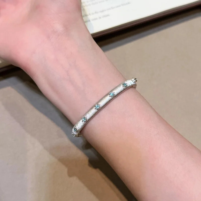 Luxury palace style exquisite blue diamond brushed bracelet silver 925 high-end layered bracelets for women wedding jewelry